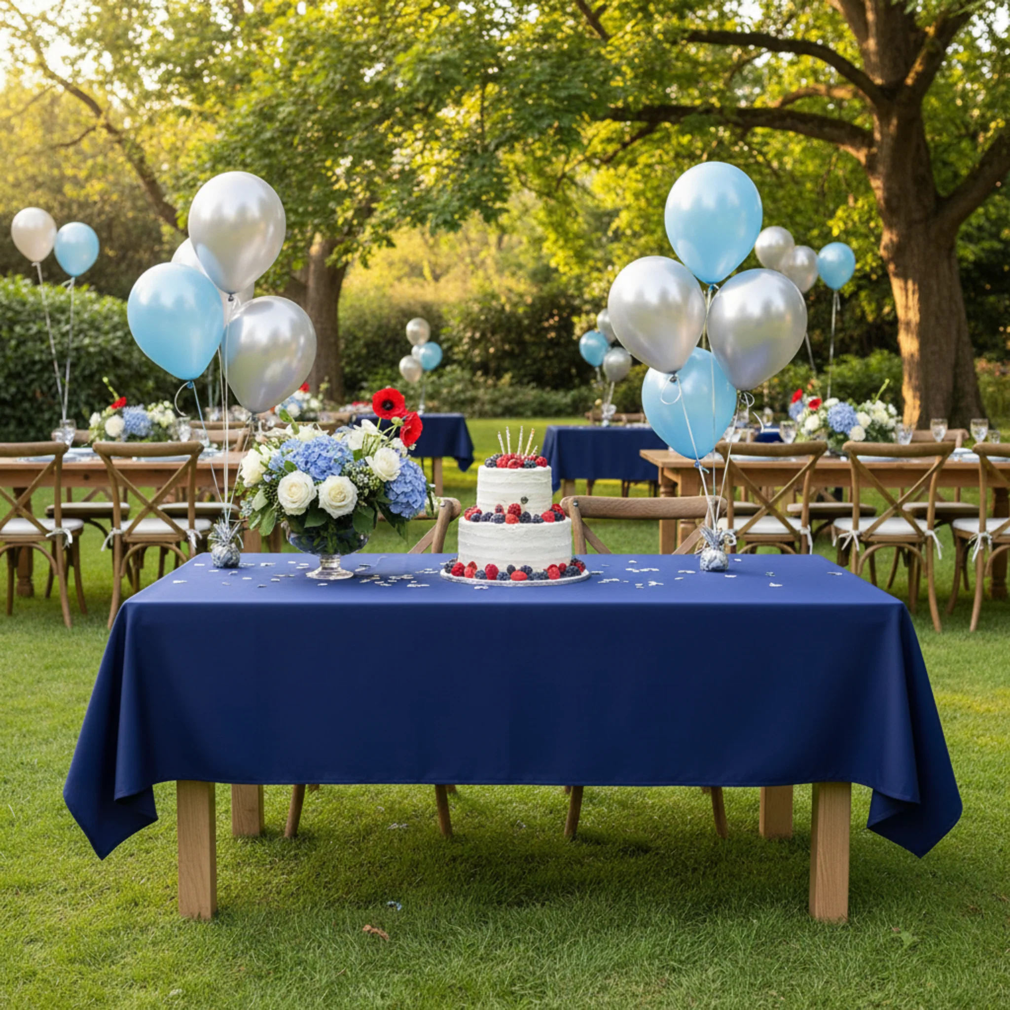60"x102" Rectangular Premium Polyester Tablecloth - Navy Blue - Image 6