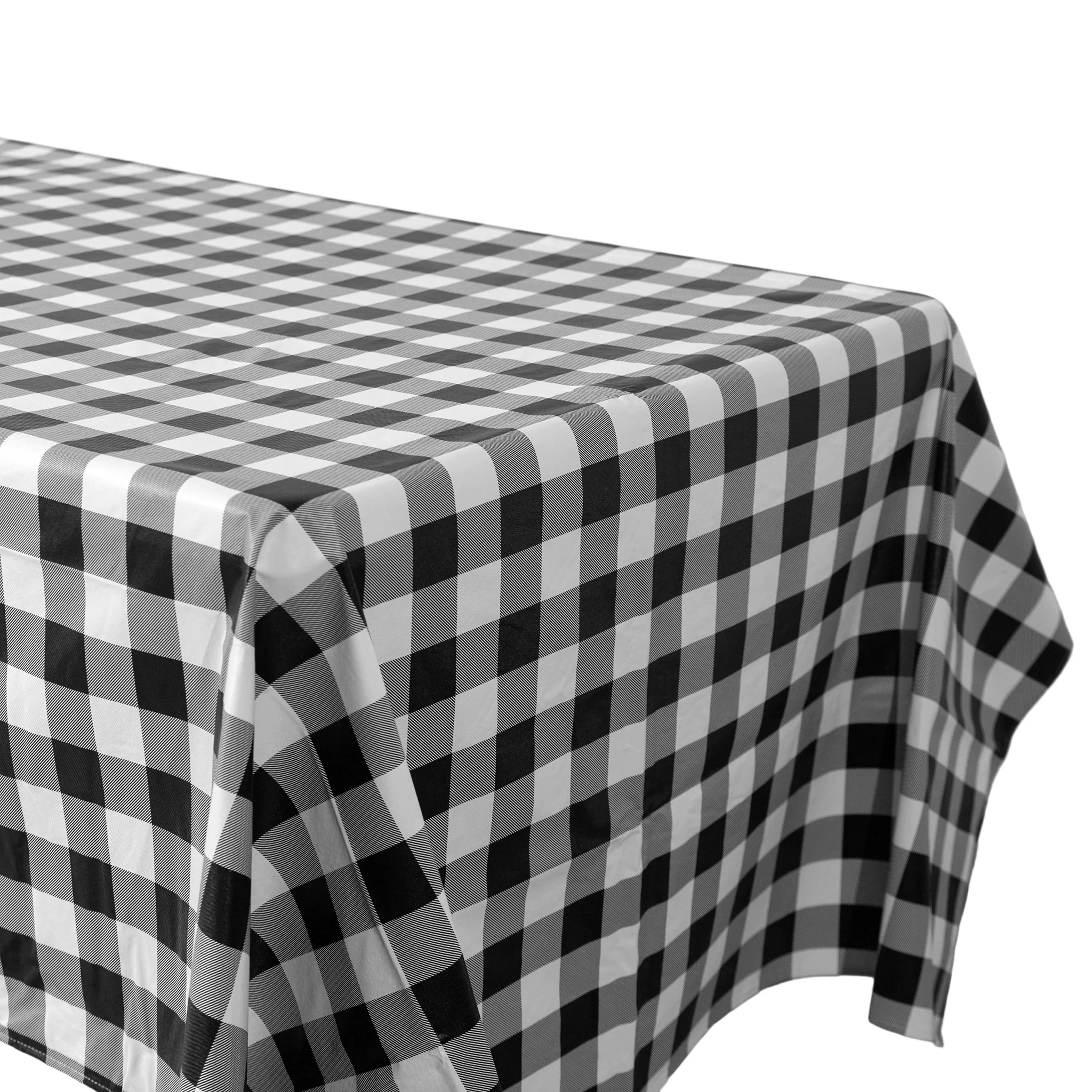 Rectangular Tablecloth 60"x102" Waterproof Vinyl Flannel Backing Checkered Design - Black - Image 3