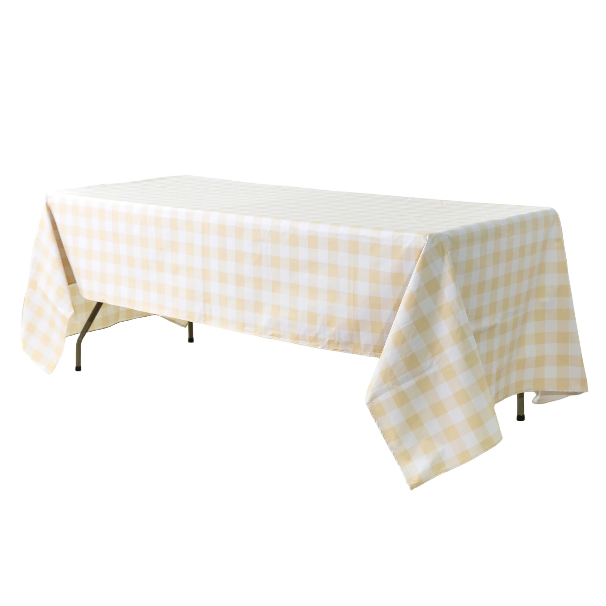 Rectangular Tablecloth 60"x102" Waterproof Vinyl Flannel Backing Checkered Design - Champagne