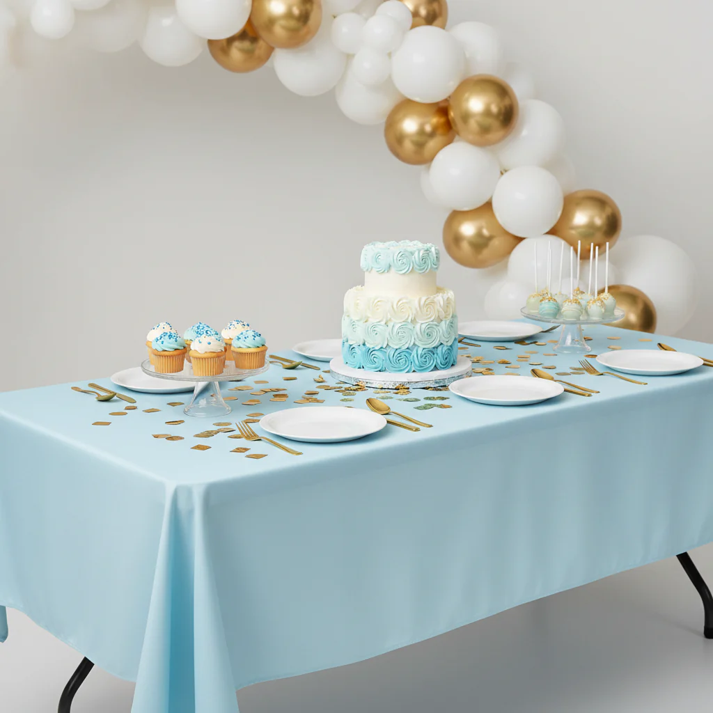 60"x120" Rectangular Premium Polyester Tablecloth - Baby Blue - Image 2