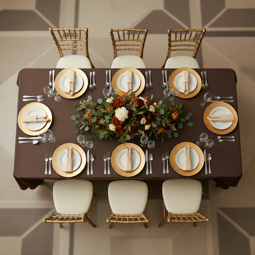 60"x120" Rectangular Premium Polyester Tablecloth - Chocolate Brown - Image 3