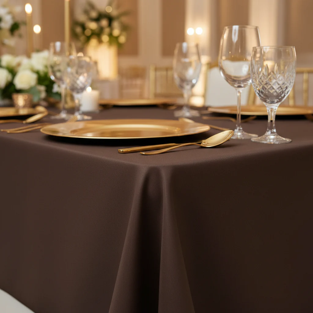 60"x120" Rectangular Premium Polyester Tablecloth - Chocolate Brown - Image 4