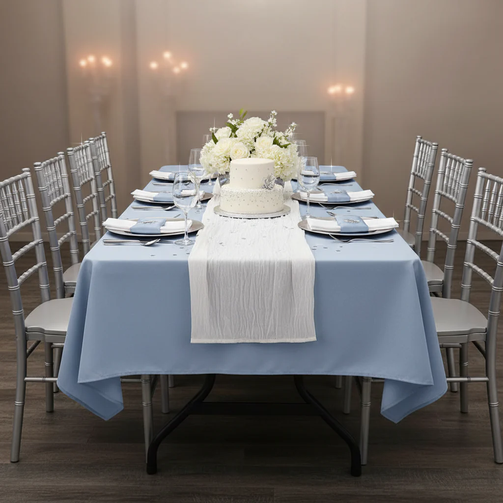 60"x120" Rectangular Premium Polyester Tablecloth - Dusty Blue - Image 2