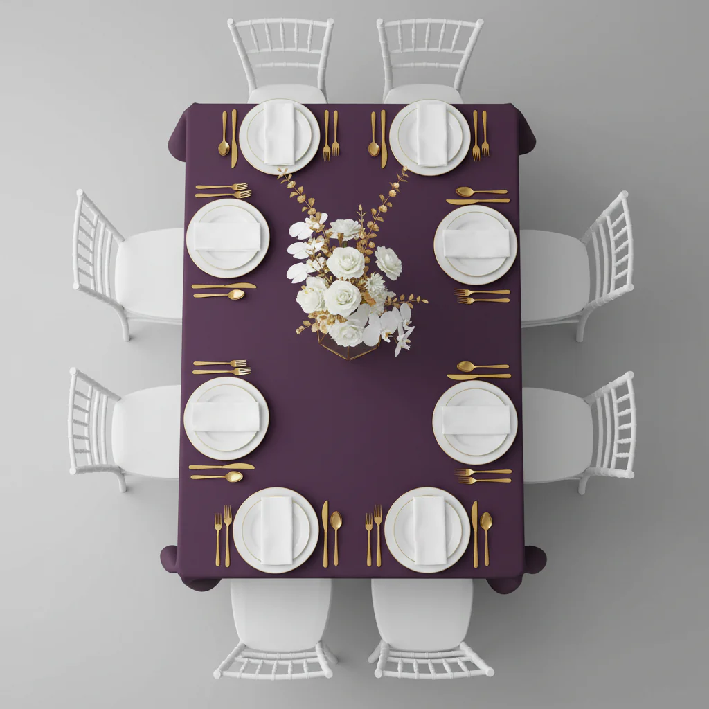 60"x120" Rectangular Premium Polyester Tablecloth - Eggplant/Plum - Image 3