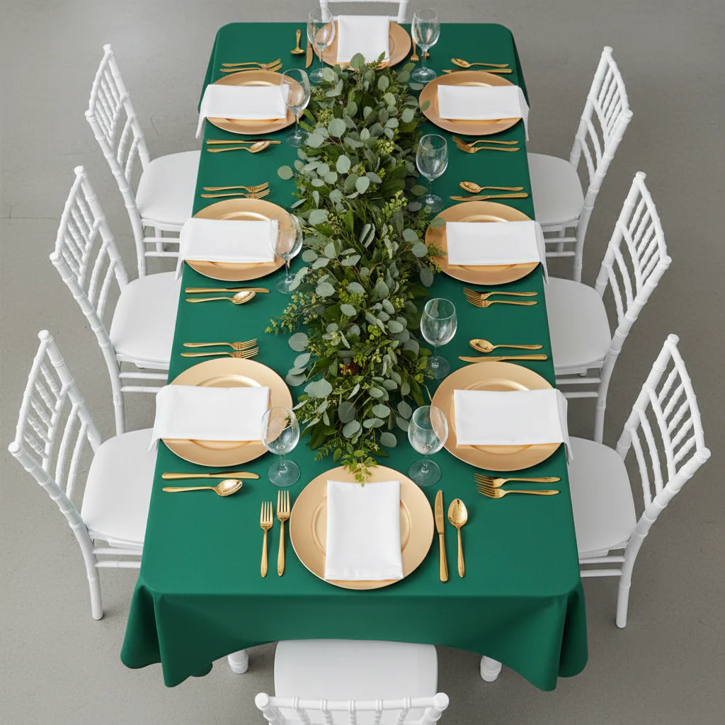 60"x120" Rectangular Premium Polyester Tablecloth - Emerald Green - Image 3