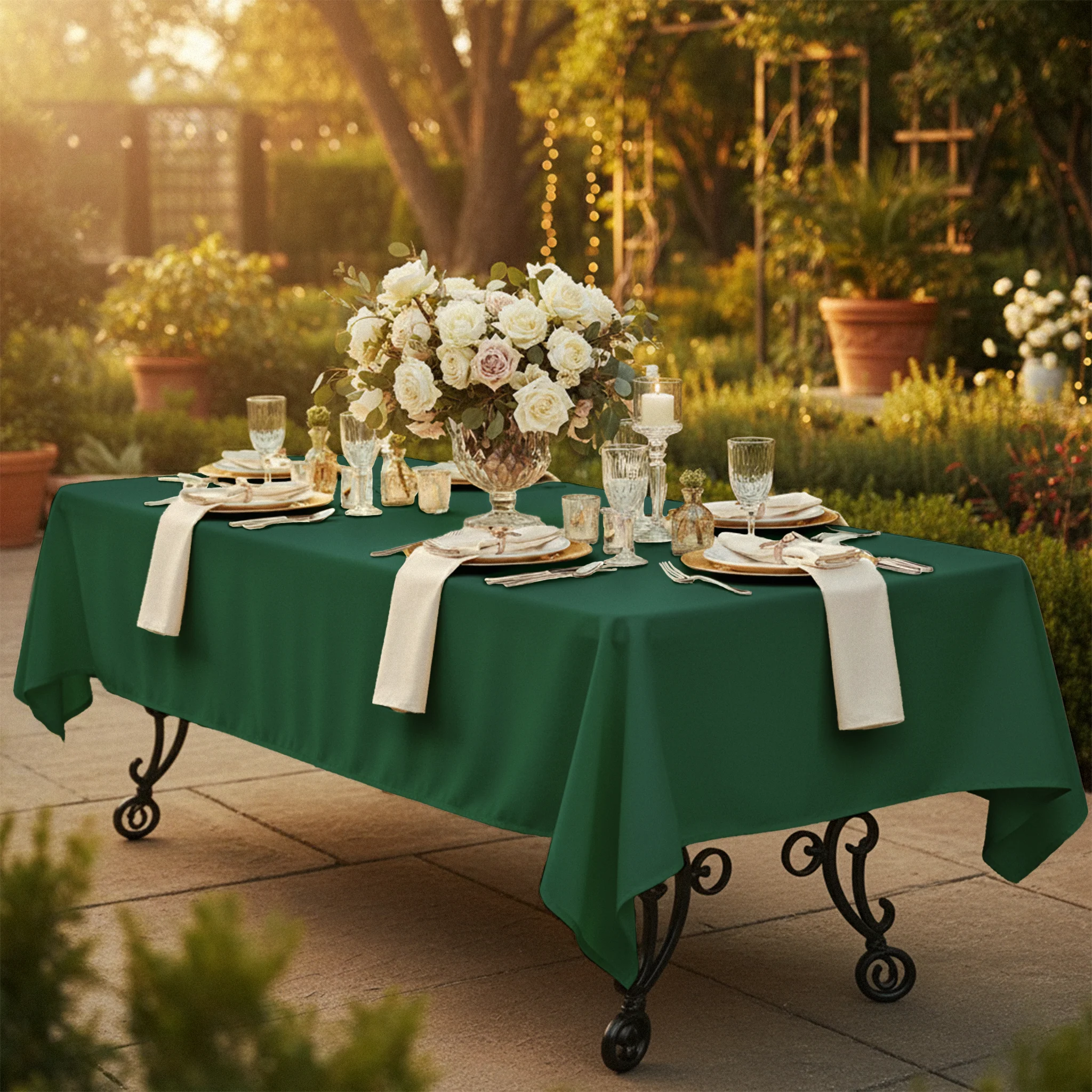 60"x120" Rectangular Premium Polyester Tablecloth - Forest Green - Image 2