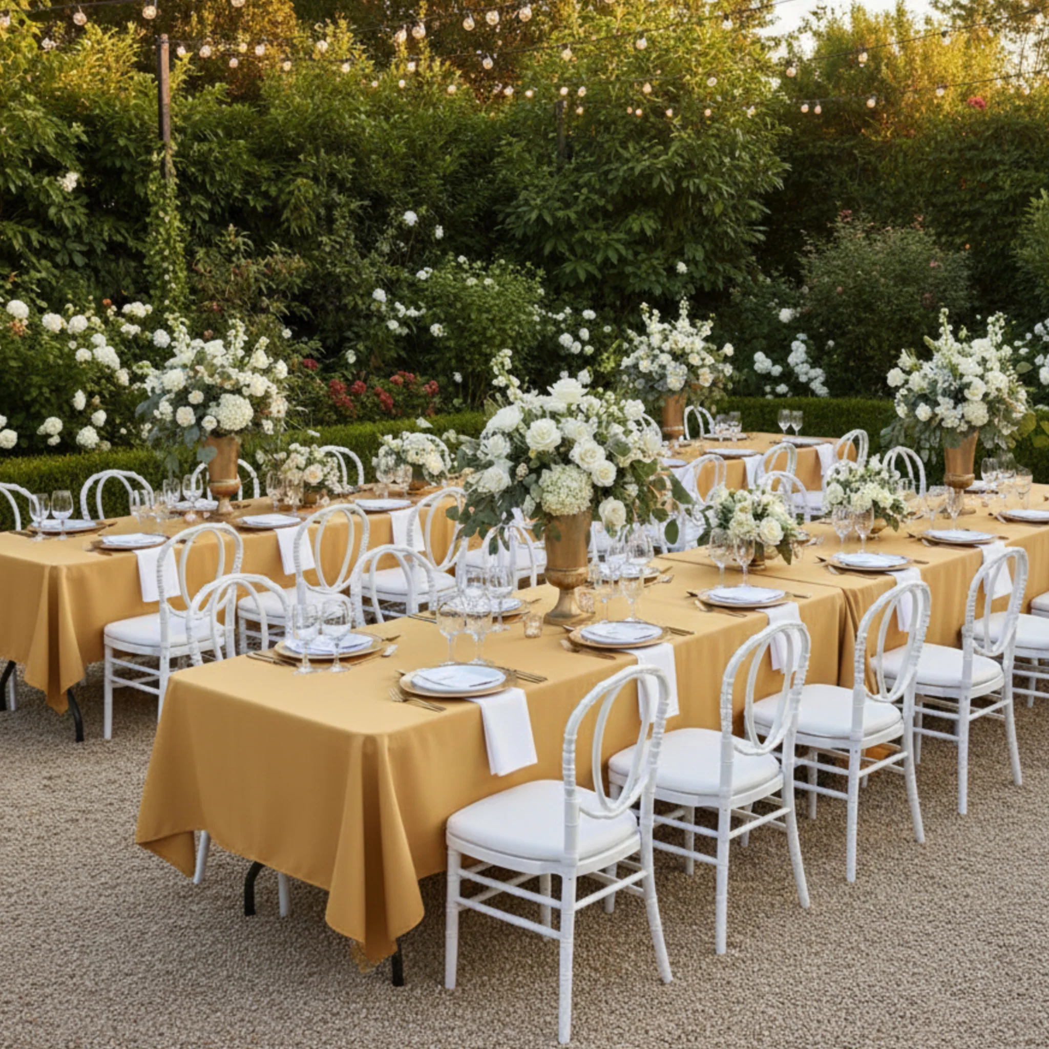 60"x120" Rectangular Premium Polyester Tablecloth - Gold - Image 2