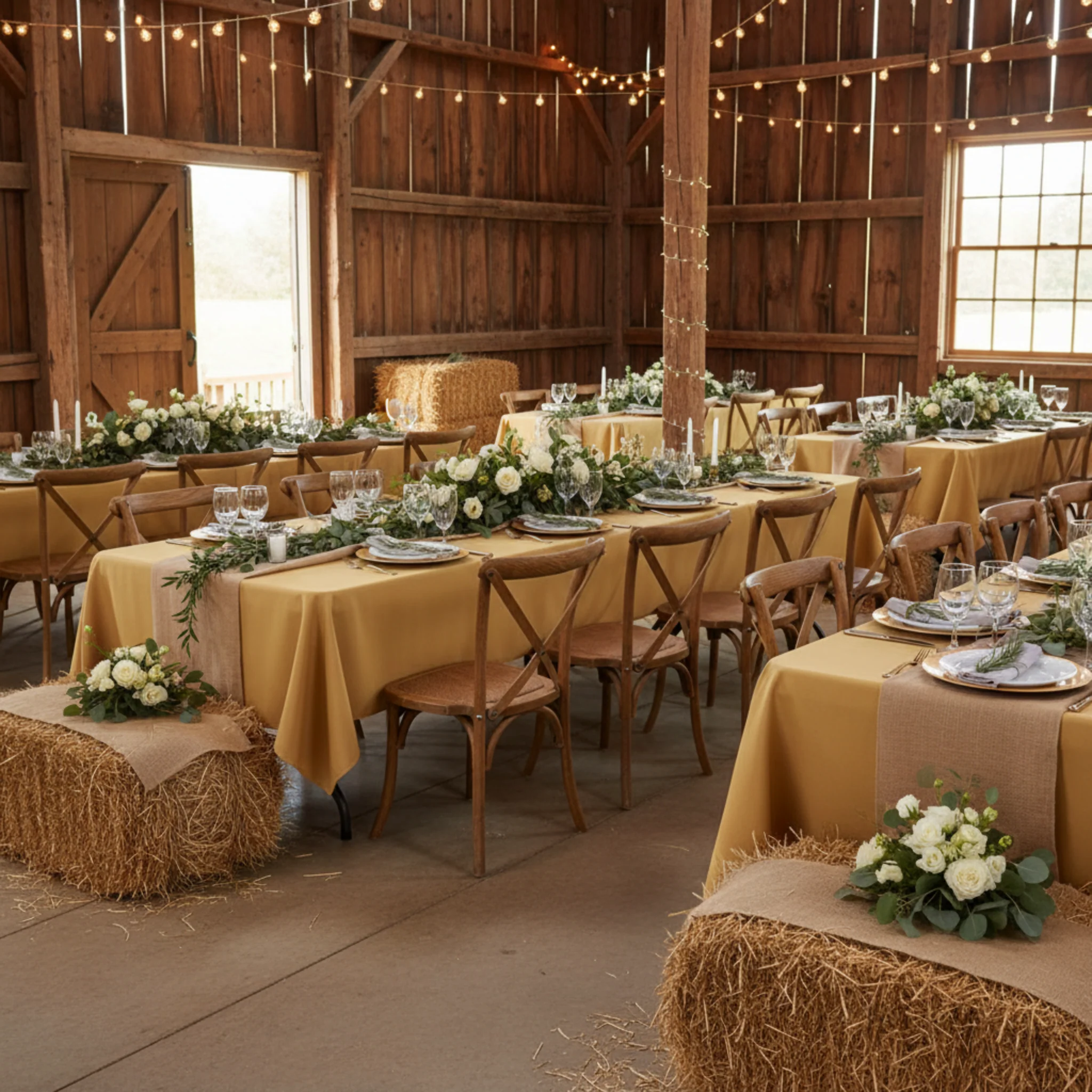 60"x120" Rectangular Premium Polyester Tablecloth - Gold - Image 3