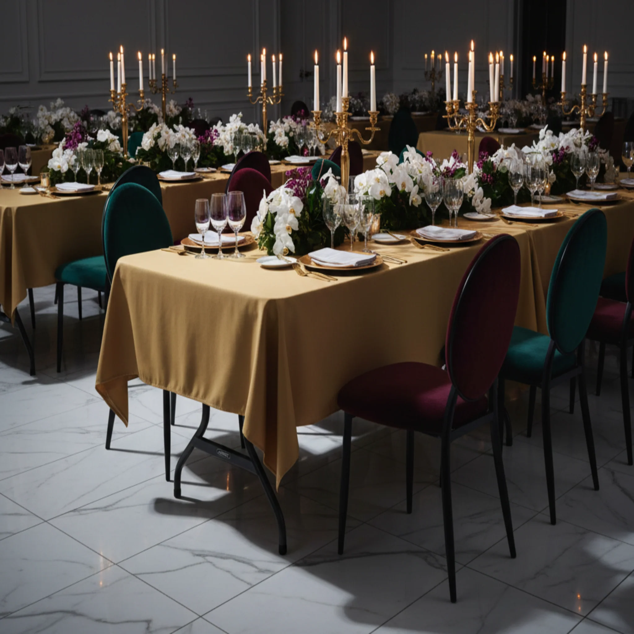 60"x120" Rectangular Premium Polyester Tablecloth - Gold - Image 4
