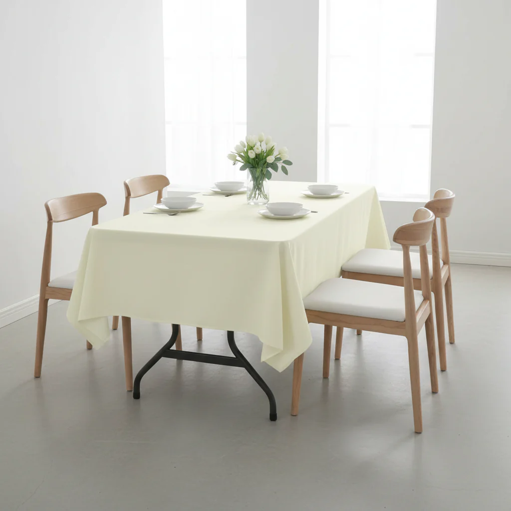60"x120" Rectangular Premium Polyester Tablecloth - Ivory - Image 3