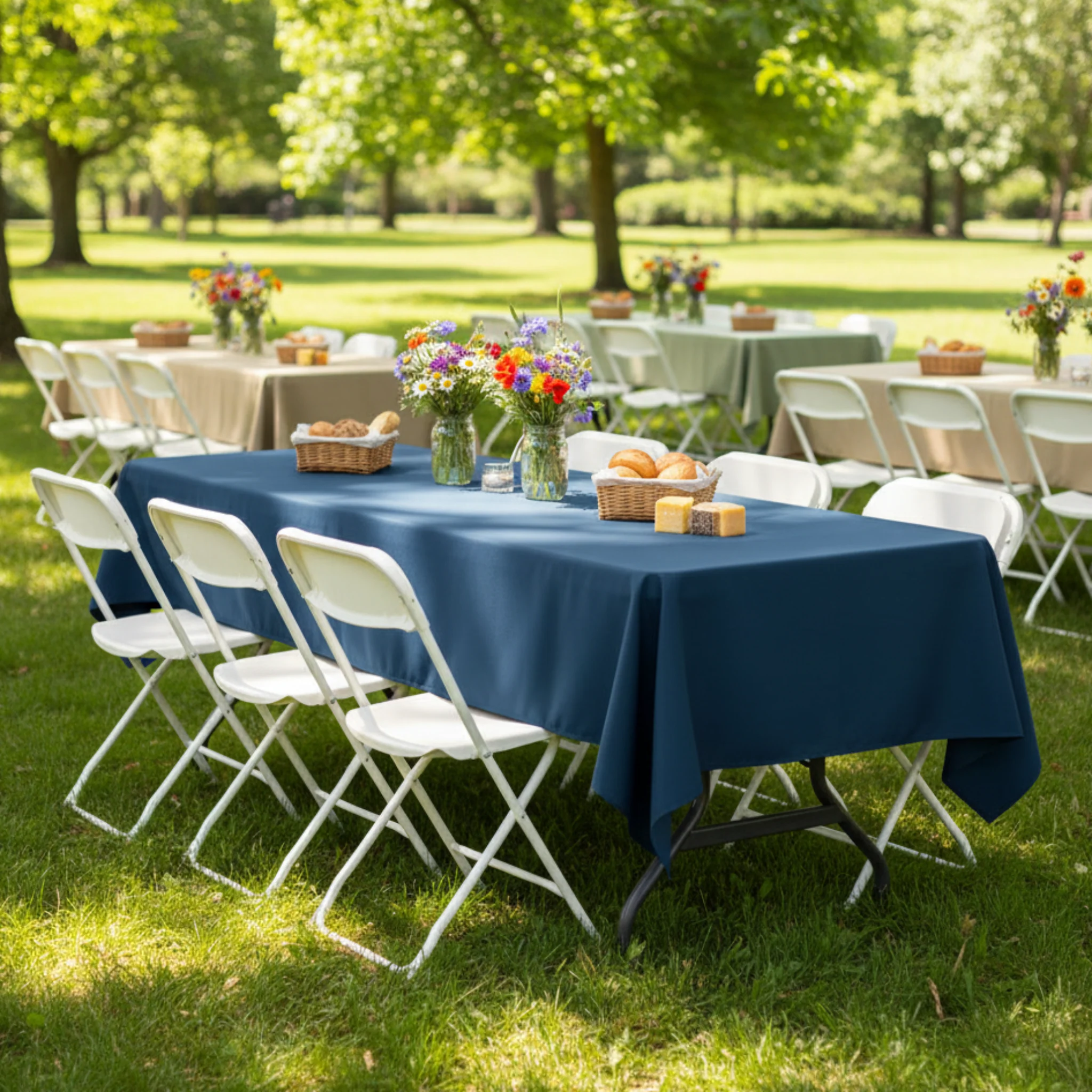 60"x120" Rectangular Premium Polyester Tablecloth - Navy Blue - Image 2