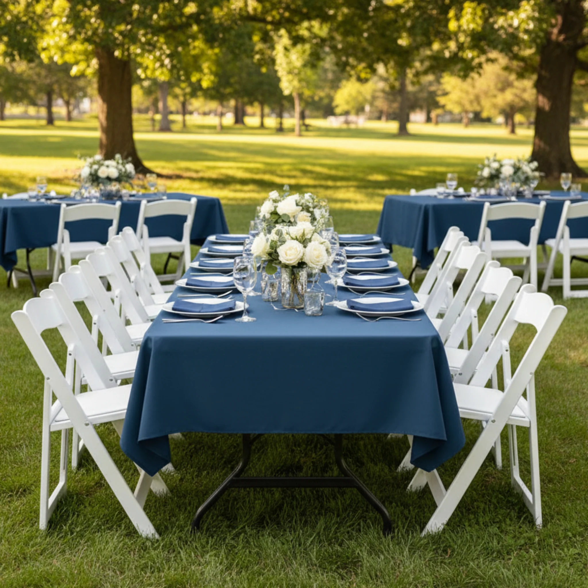 60"x120" Rectangular Premium Polyester Tablecloth - Navy Blue - Image 3