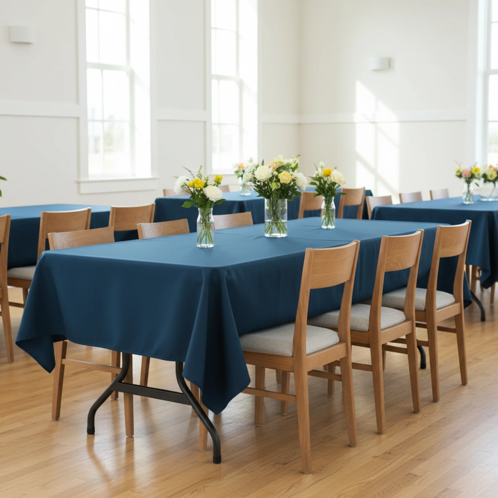 60"x120" Rectangular Premium Polyester Tablecloth - Navy Blue - Image 4