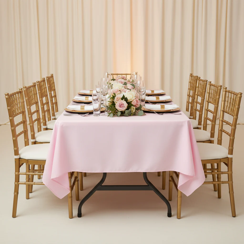 60"x120" Rectangular Premium Polyester Tablecloth - Pastel Pink - Image 2