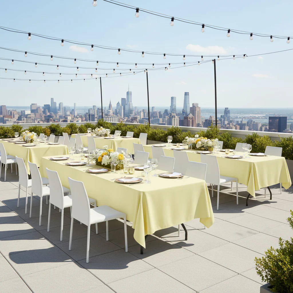 60"x120" Rectangular Premium Polyester Tablecloth - Pastel Yellow - Image 2