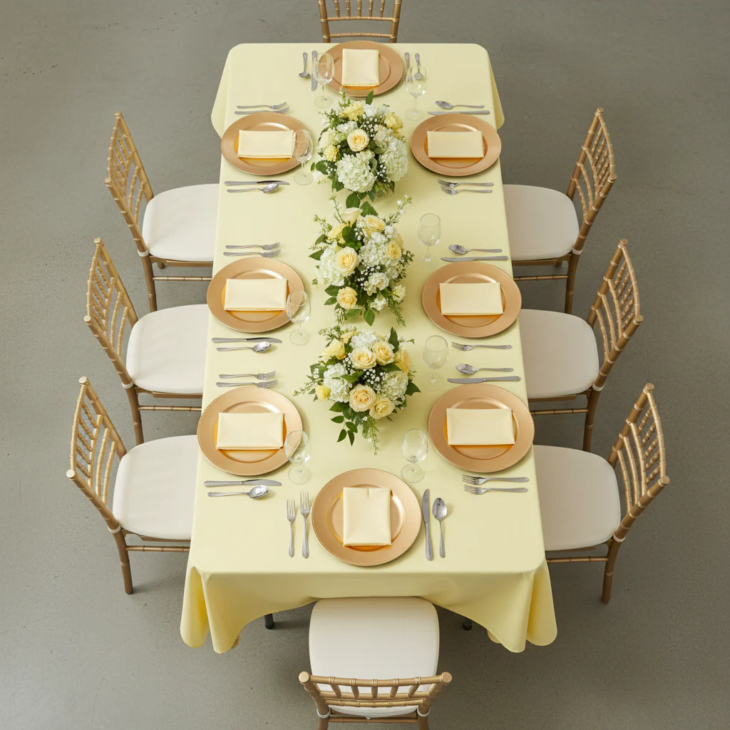 60"x120" Rectangular Premium Polyester Tablecloth - Pastel Yellow - Image 3