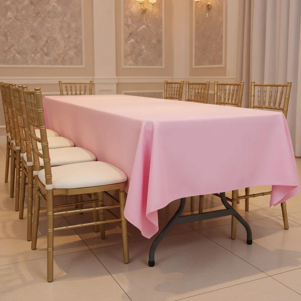 60"x120" Rectangular Premium Polyester Tablecloth - Pink - Image 2
