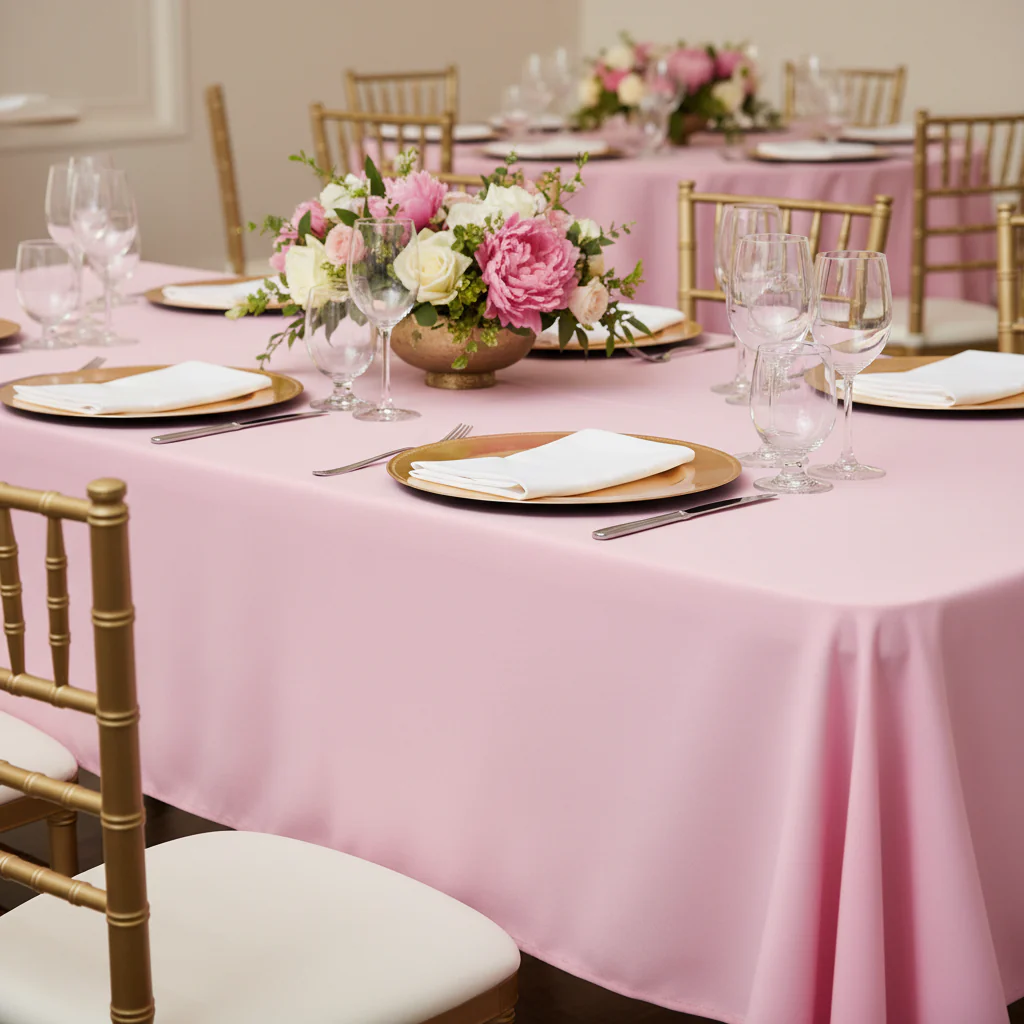 60"x120" Rectangular Premium Polyester Tablecloth - Pink - Image 3