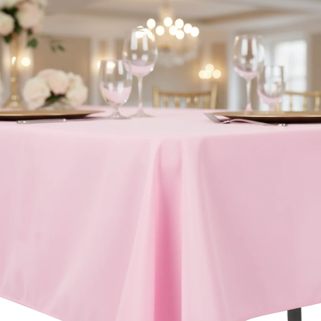 60"x120" Rectangular Premium Polyester Tablecloth - Pink - Image 4