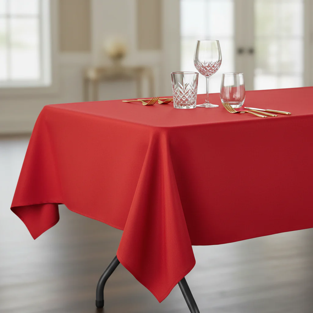 60"x120" Rectangular Premium Polyester Tablecloth - Red - Image 3