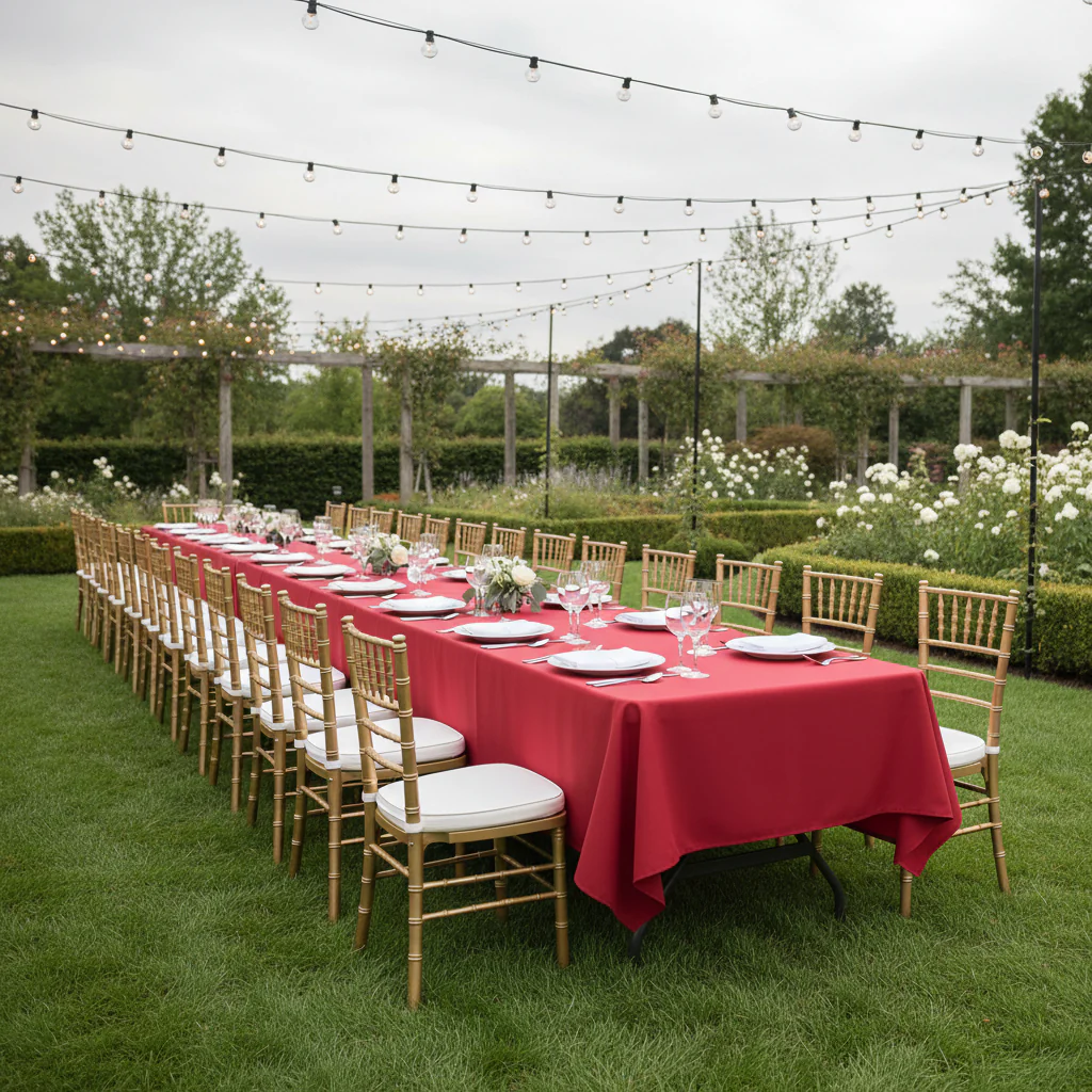 60"x120" Rectangular Premium Polyester Tablecloth - Red - Image 4