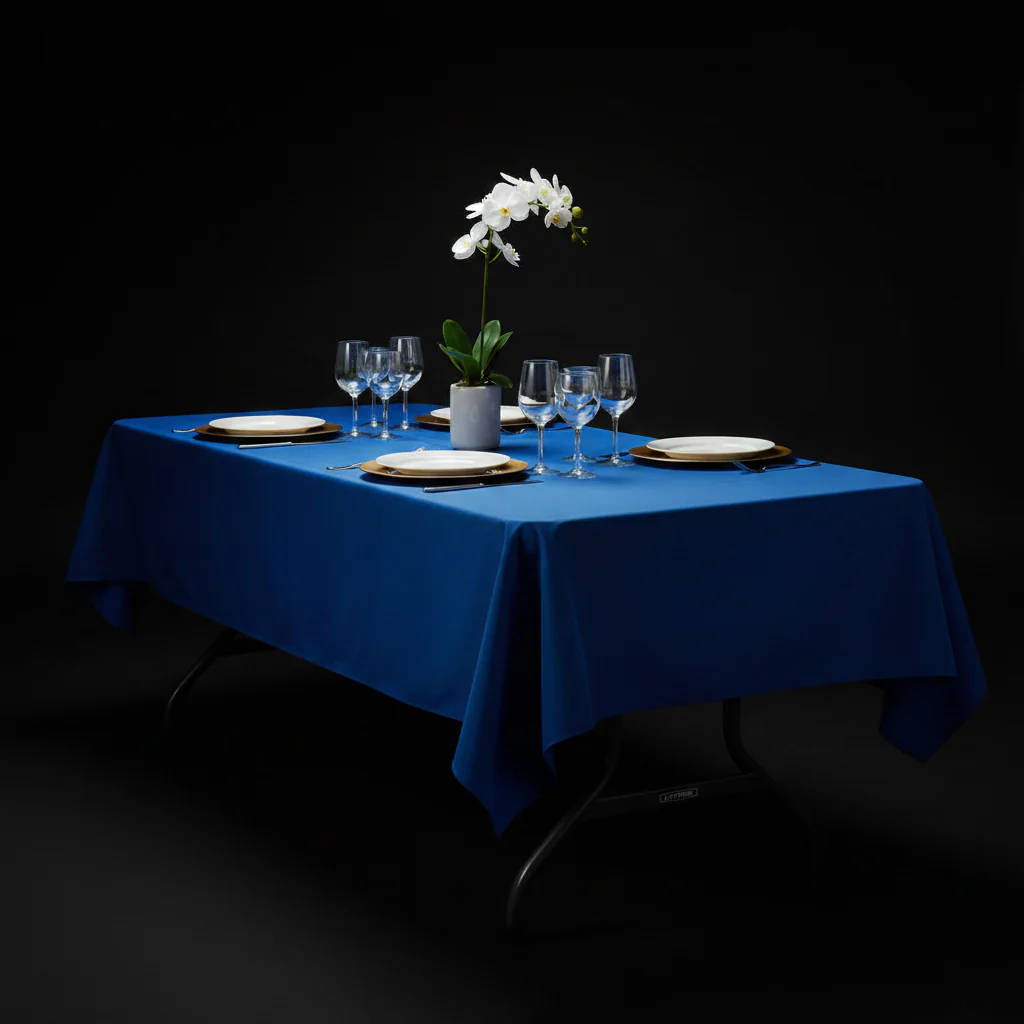 60"x120" Rectangular Premium Polyester Tablecloth - Royal Blue - Image 2