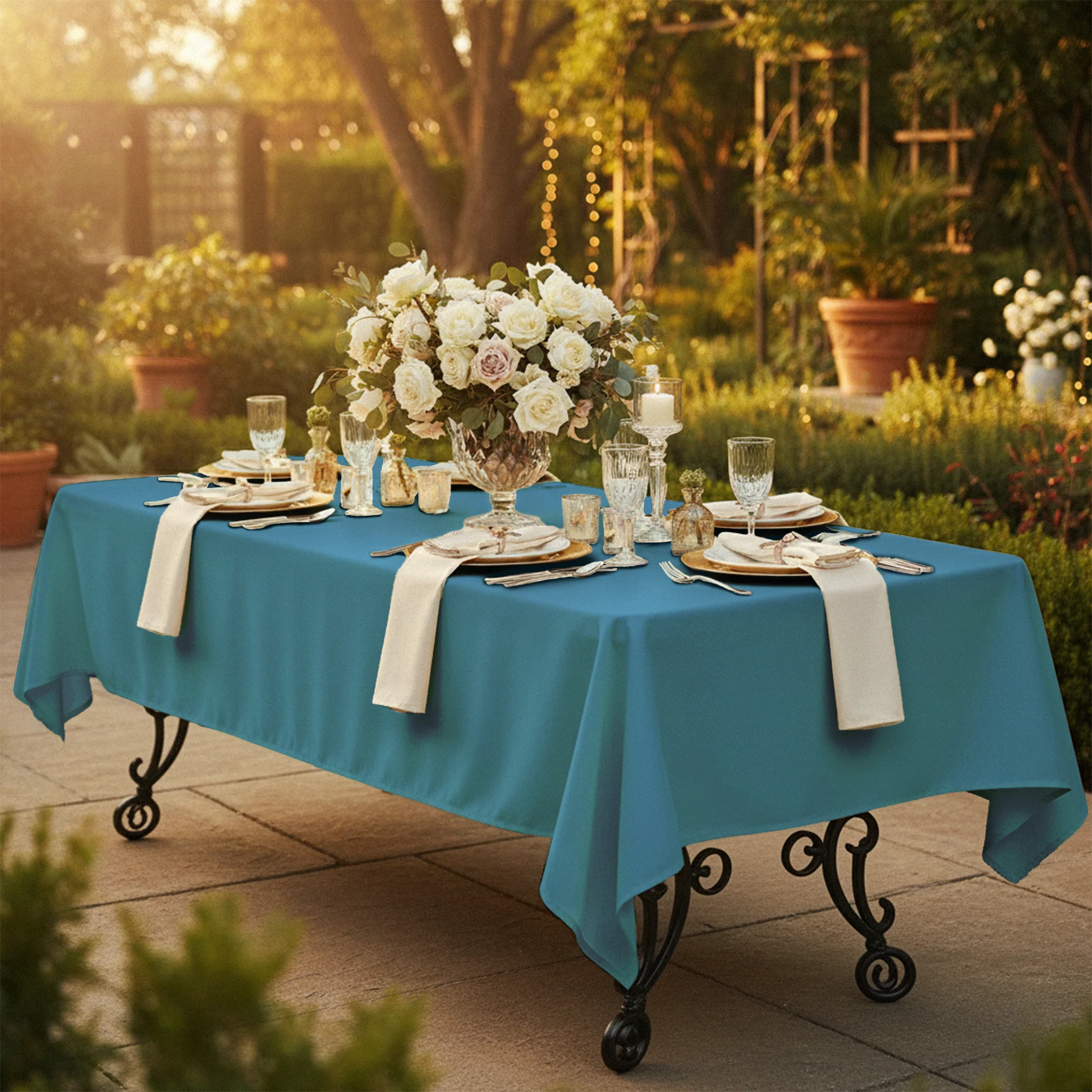 60"x120" Rectangular Premium Polyester Tablecloth - Steele Blue - Image 2