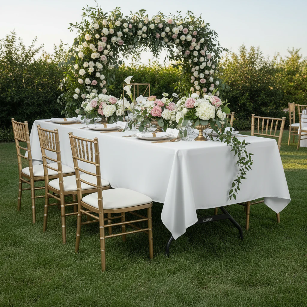 60"x120" Rectangular Premium Polyester Tablecloth - White - Image 4