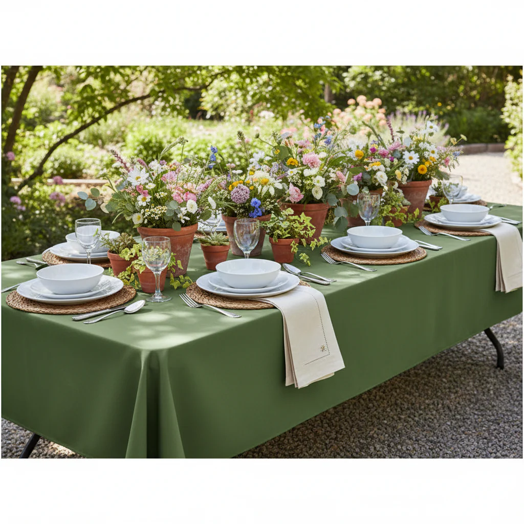 60"x120" Rectangular Premium Polyester Tablecloth - Willow Green