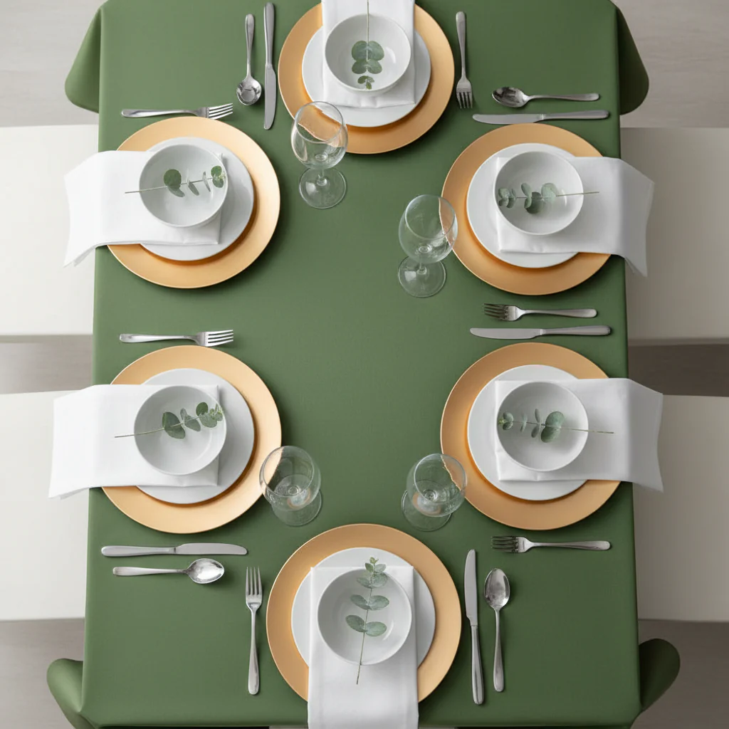 60"x120" Rectangular Premium Polyester Tablecloth - Willow Green - Image 3