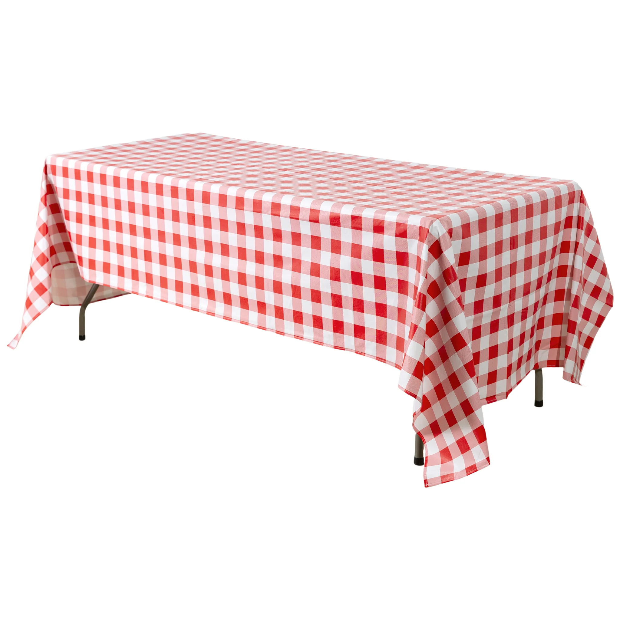 Rectangular Tablecloth 60"x120" Waterproof Vinyl Flannel Backing Checkered Design - Red