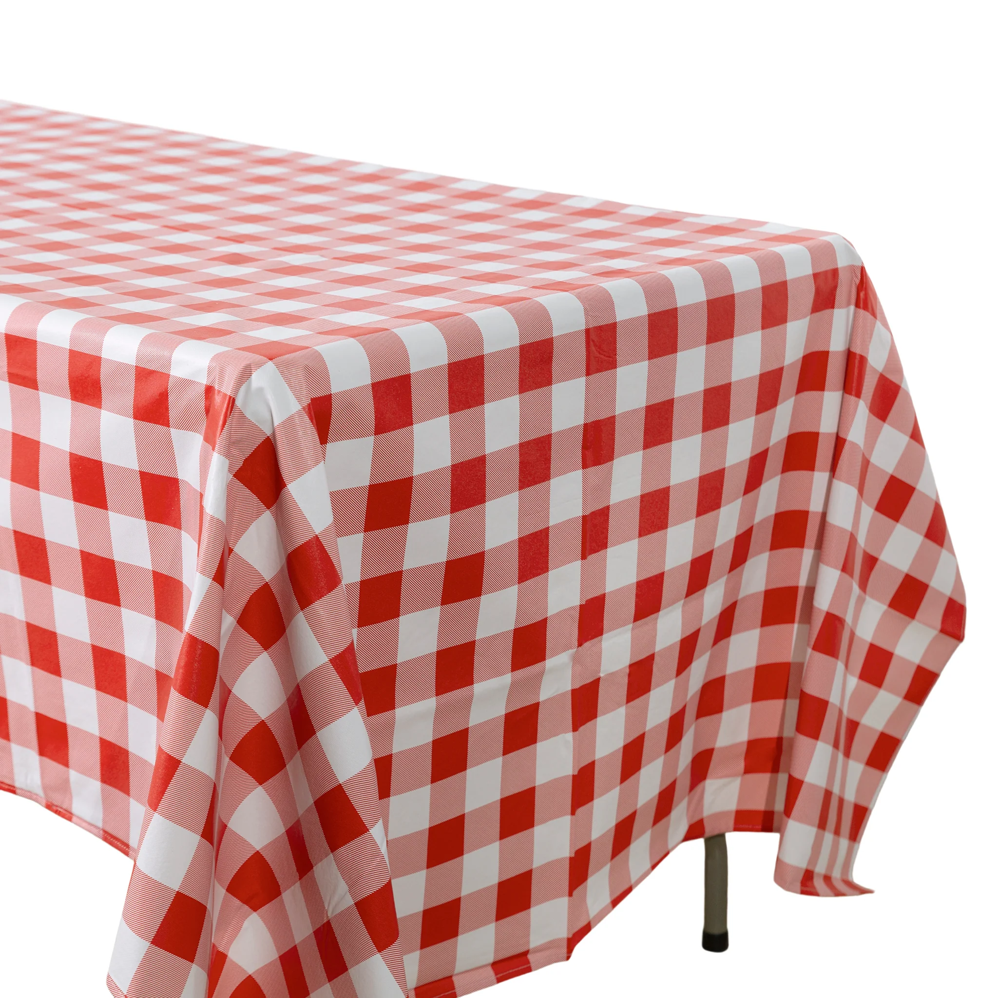 Rectangular Tablecloth 60"x120" Waterproof Vinyl Flannel Backing Checkered Design - Red - Image 3