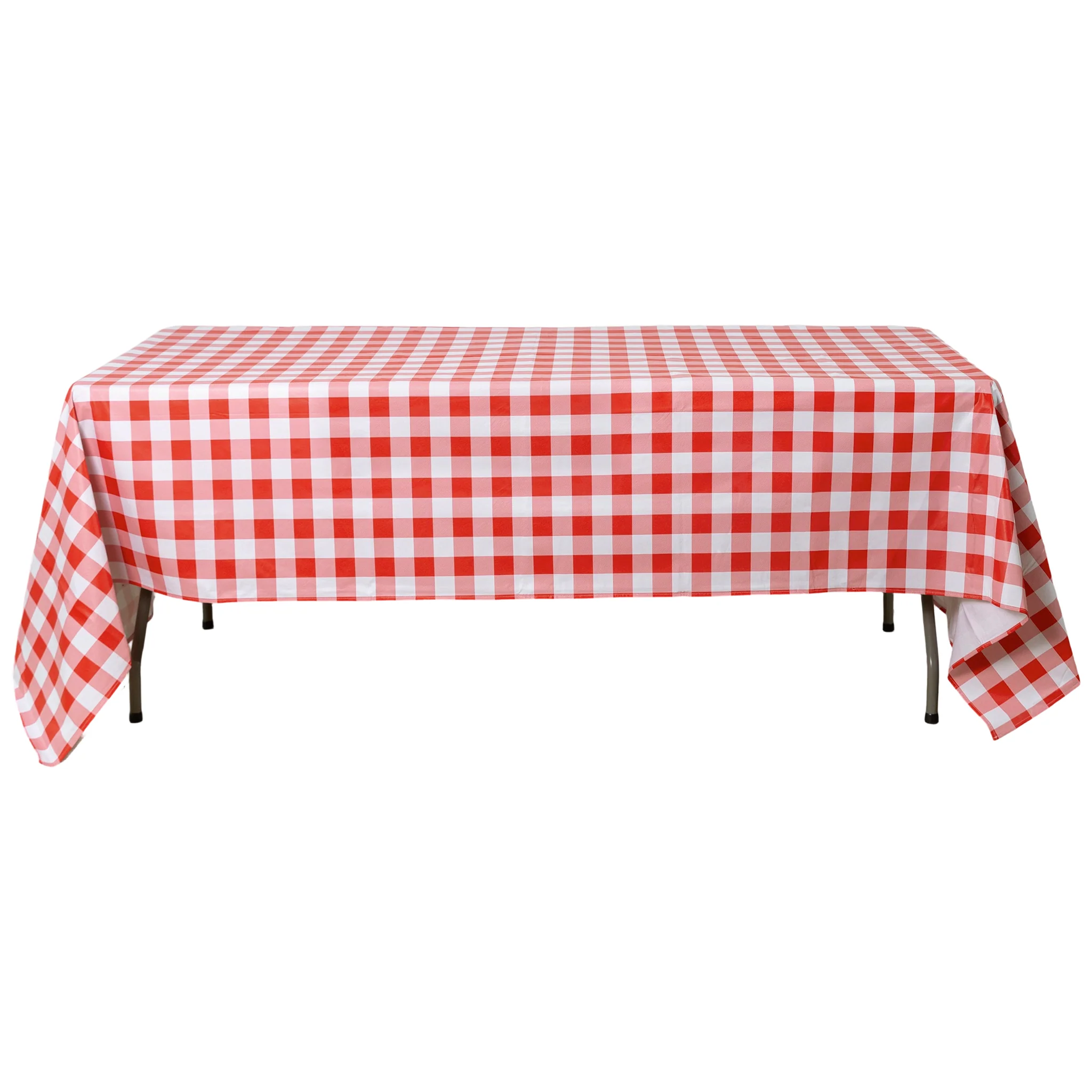 Rectangular Tablecloth 60"x120" Waterproof Vinyl Flannel Backing Checkered Design - Red - Image 4