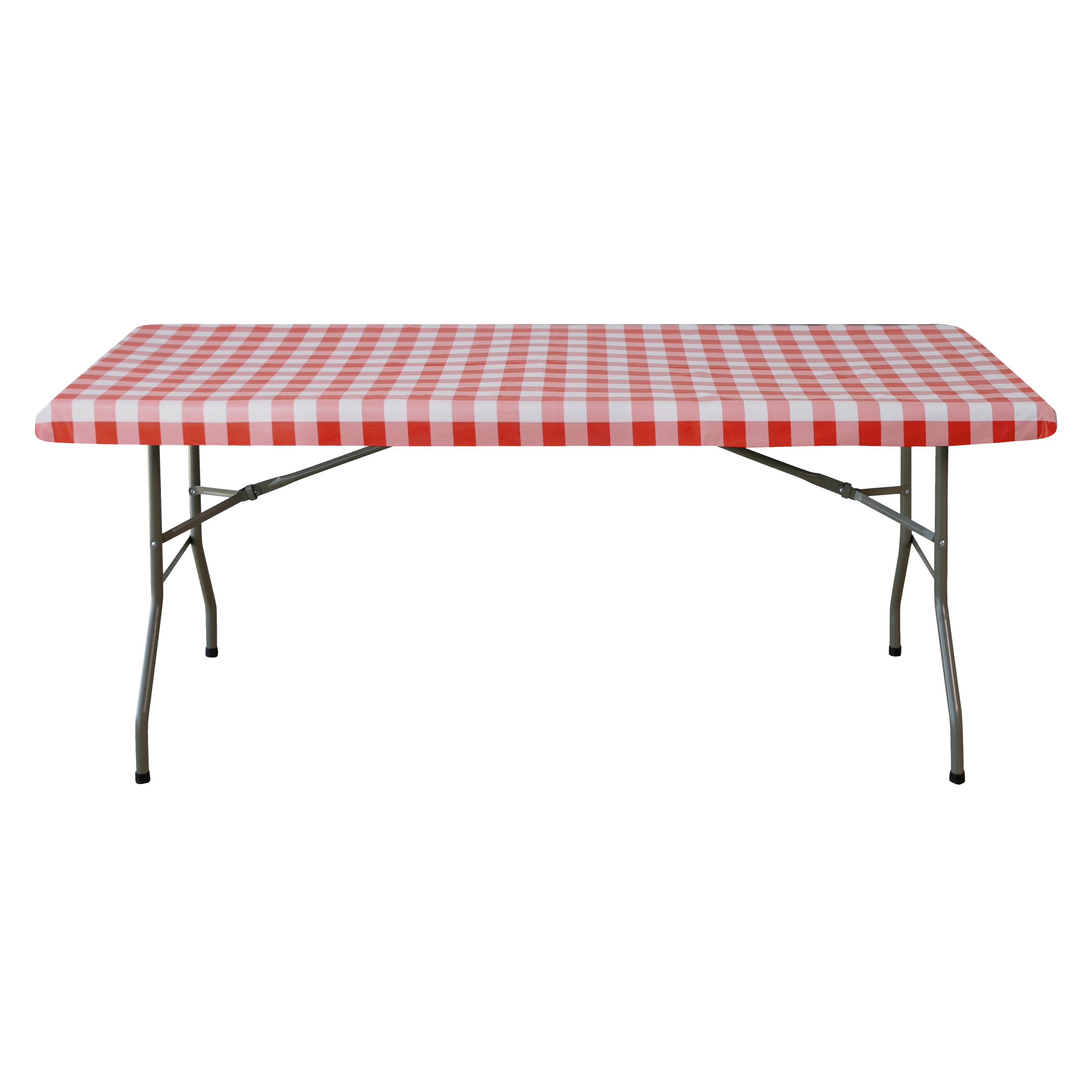 Rectangular Tablecloth 60"x84" Waterproof Vinyl Flannel Backing Checkered Design - Red - Image 2