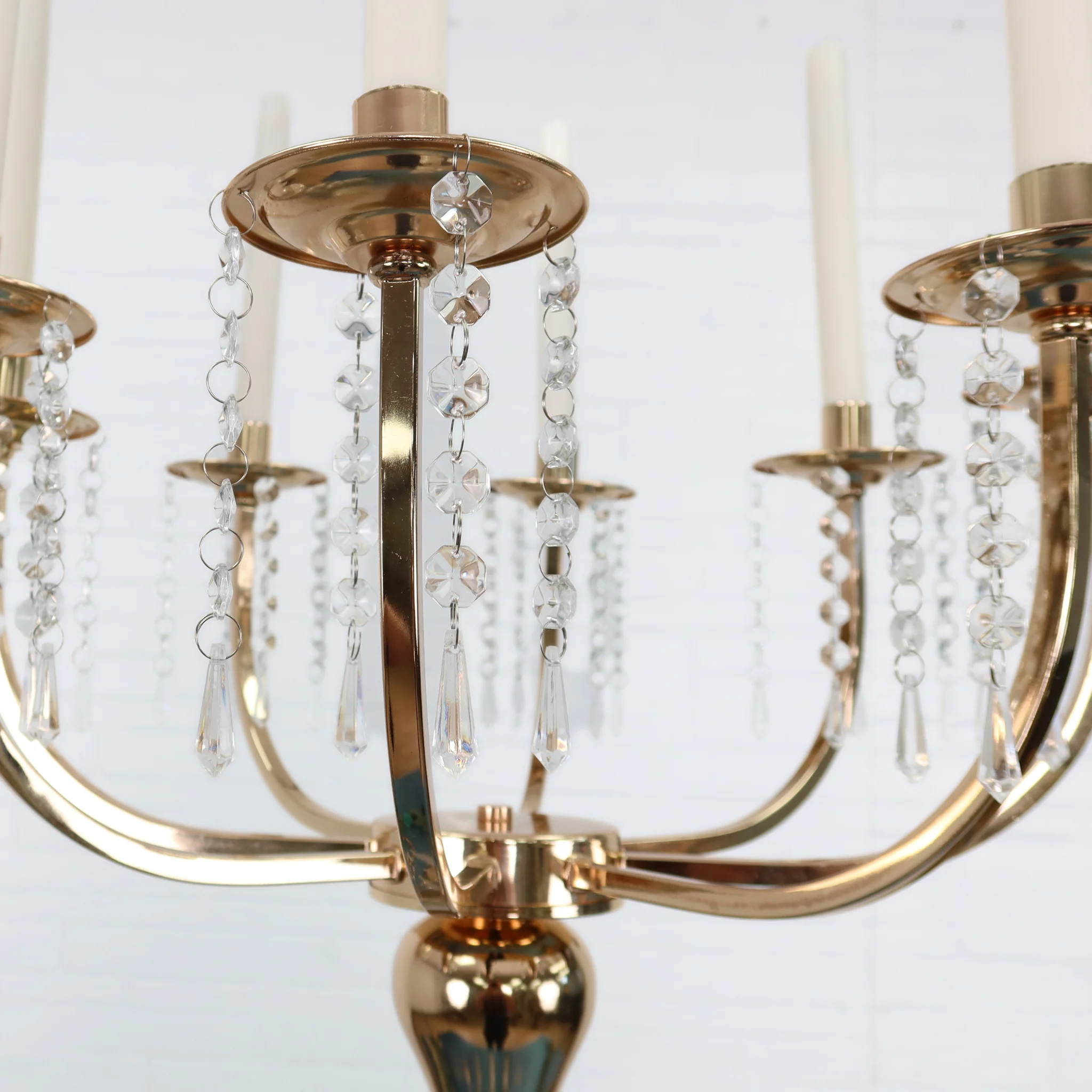 8 Arms Candelabra Crystal Waterfall Centerpiece - Gold - Image 6