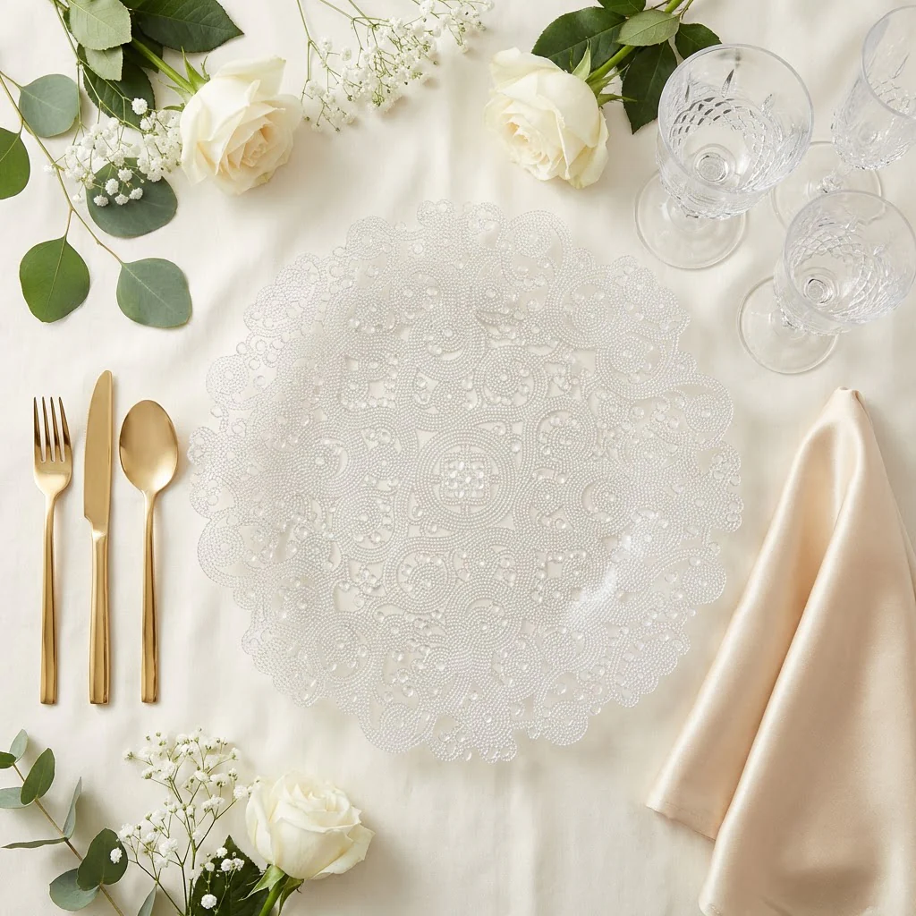 8 pc/set Filigree Acrylic Charger Plate - Clear - Image 2