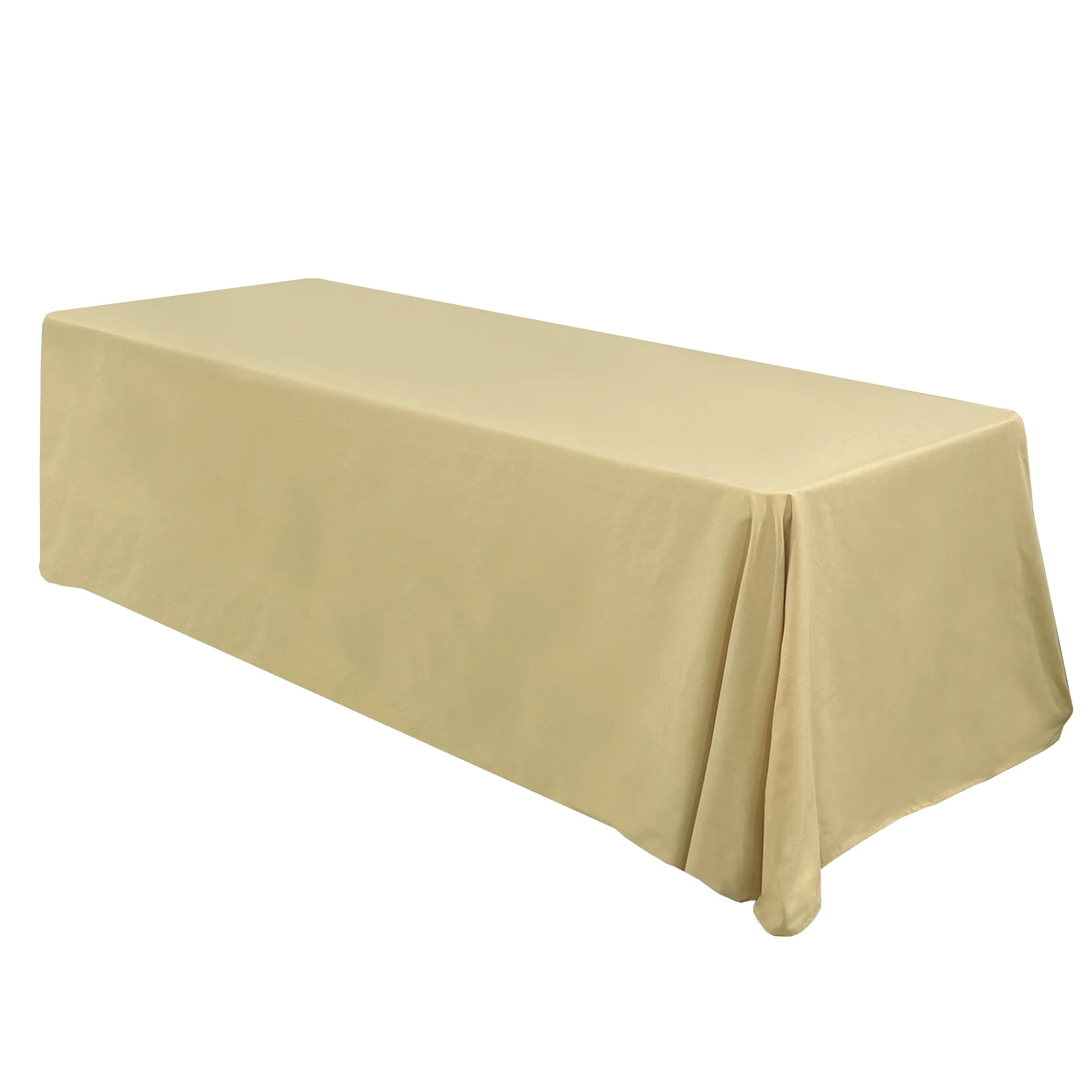 Premium 90"x132" Rectangular Champagne Spun Polyester Tablecloth - Image 3