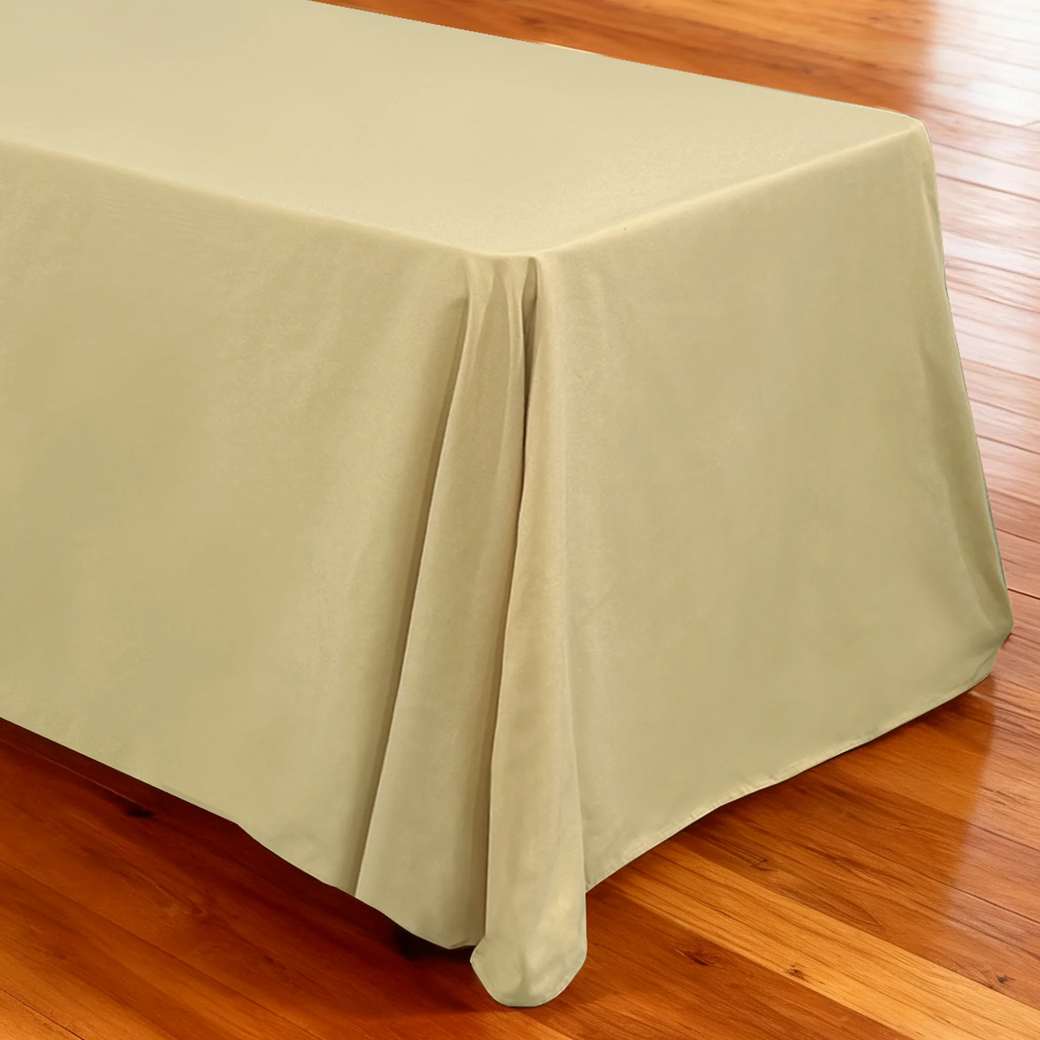 Premium 90"x132" Rectangular Champagne Spun Polyester Tablecloth - Image 4