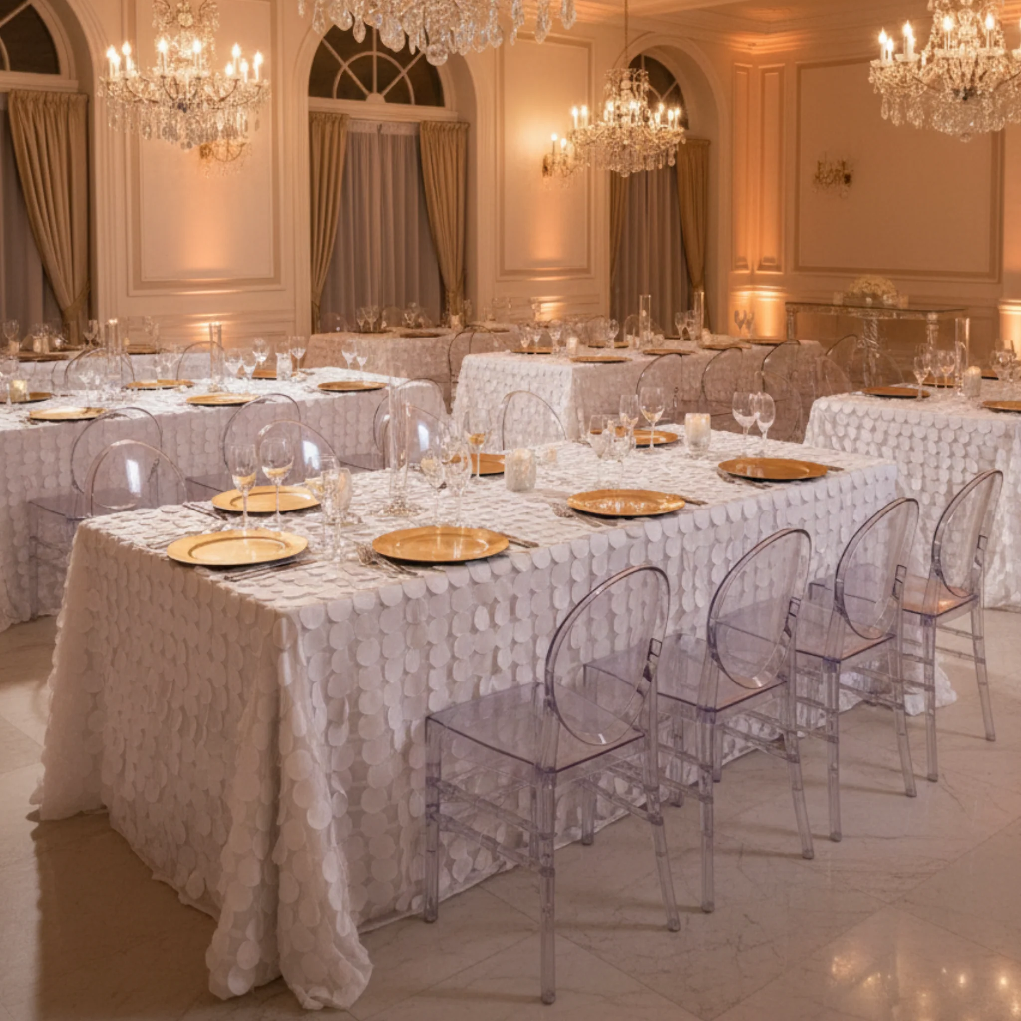 90"x132" Petal Circle Taffeta Rectangular Tablecloth - White - Image 5