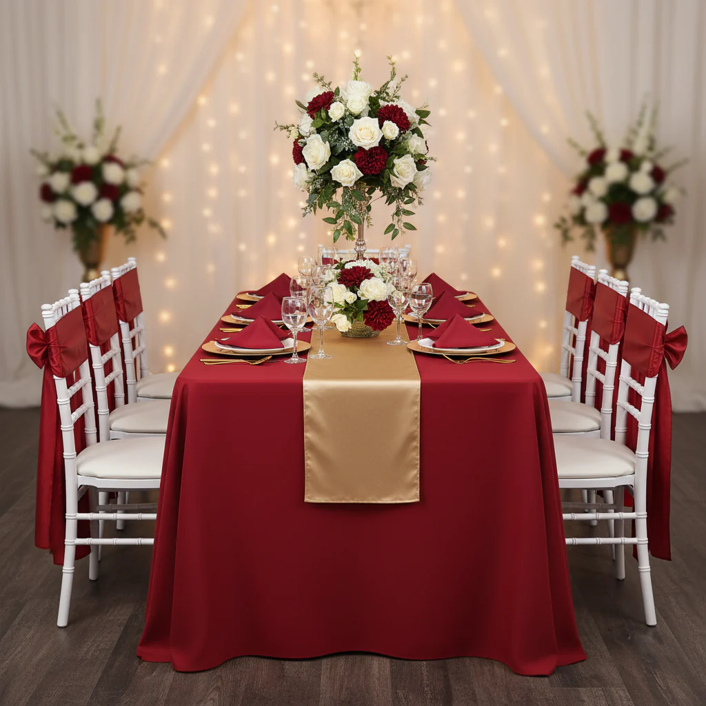 90"x132" Rectangular Oblong Premium Polyester Tablecloth - Apple Red - Image 3