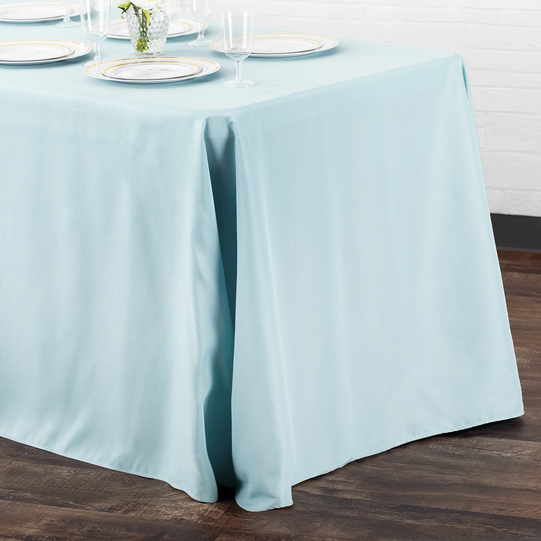 90"x132" Rectangular Oblong Premium Polyester Tablecloth - Baby Blue - Image 2