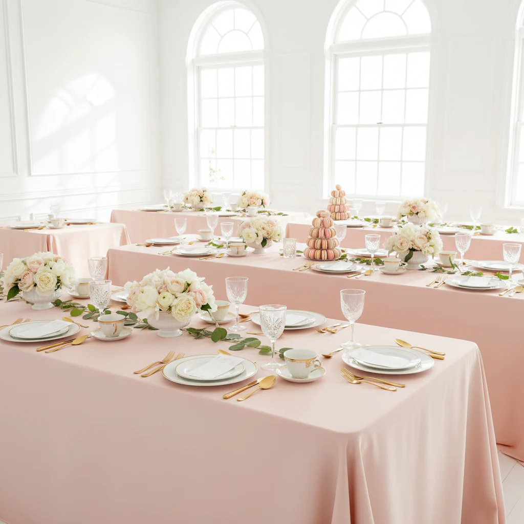 90"x132" Rectangular Oblong Premium Polyester Tablecloth - Blush/Rose Gold - Image 3