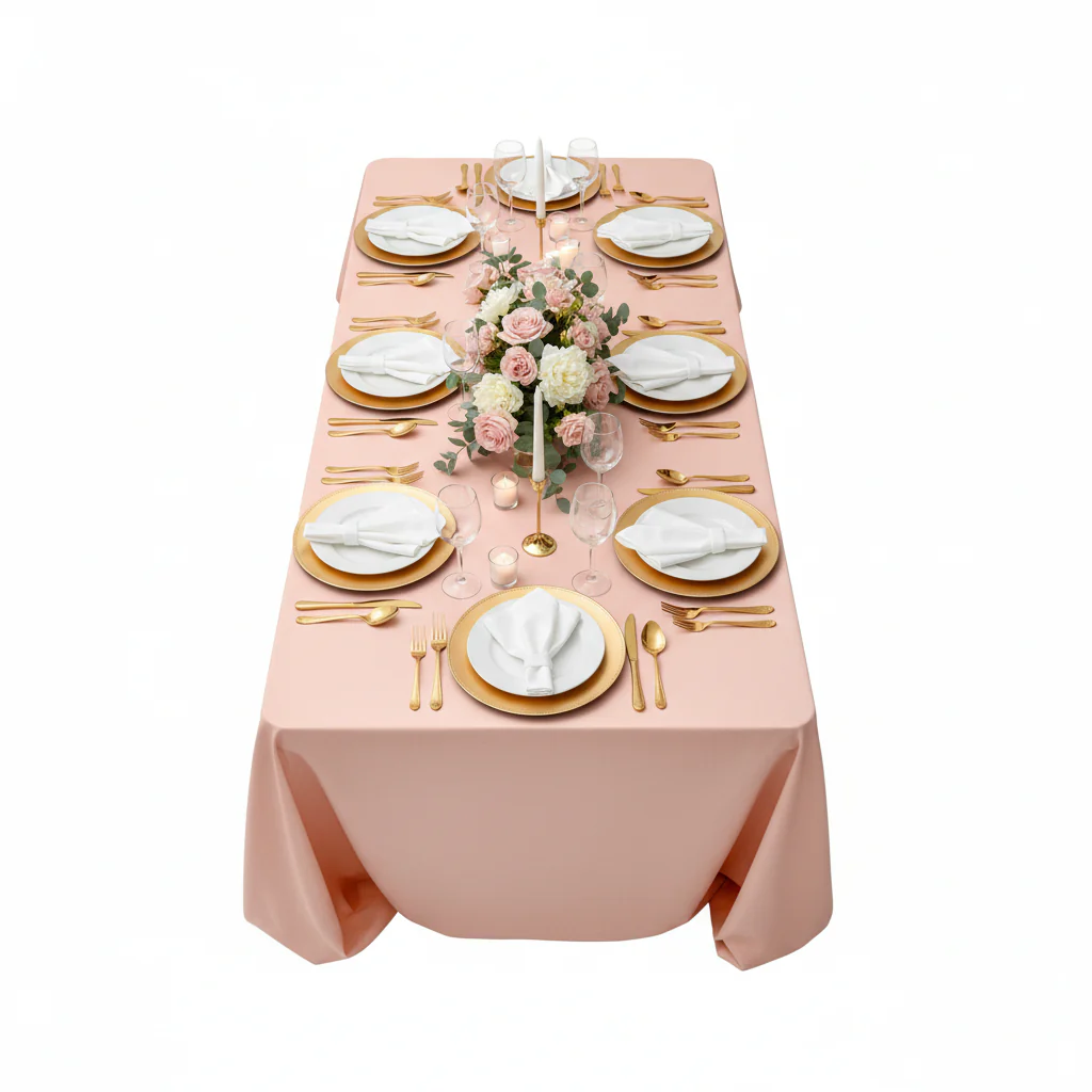 90"x132" Rectangular Oblong Premium Polyester Tablecloth - Blush/Rose Gold - Image 4