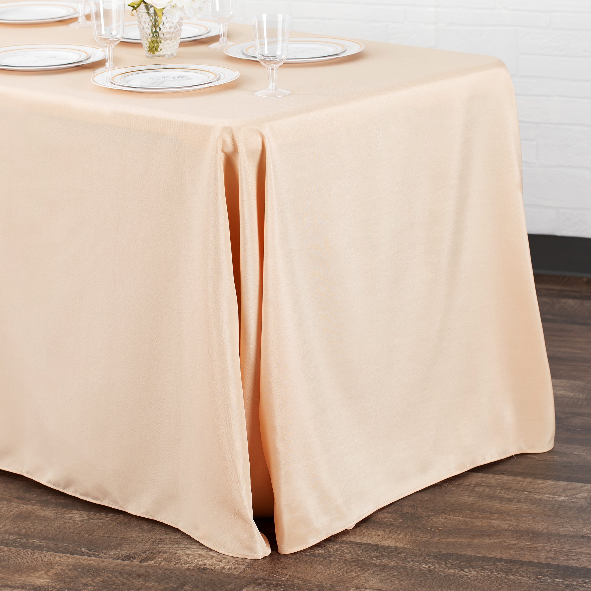 90"x132" Rectangular Oblong Premium Polyester Tablecloth - Champagne - Image 4