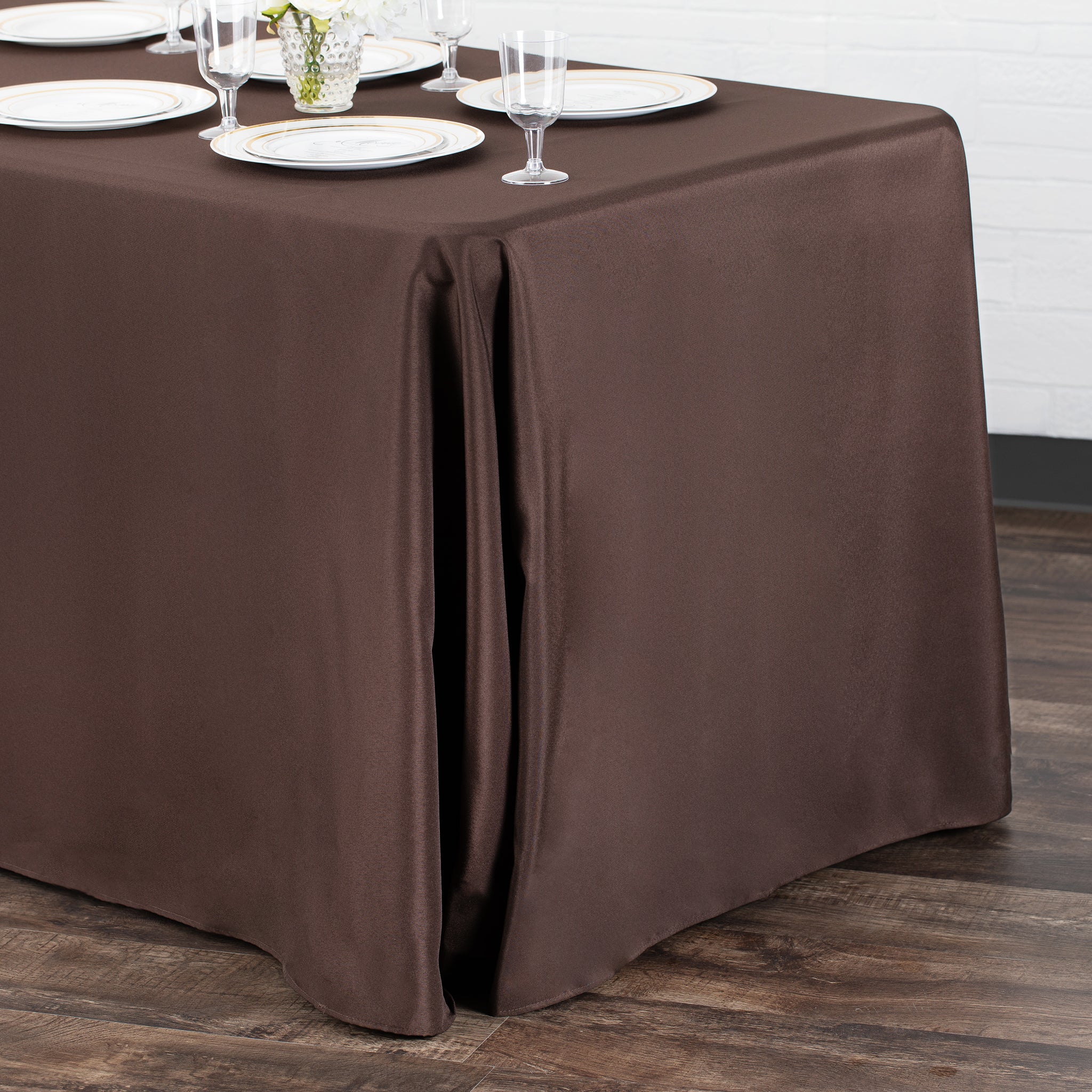 90"x132" Rectangular Oblong Premium Polyester Tablecloth - Chocolate Brown - Image 4
