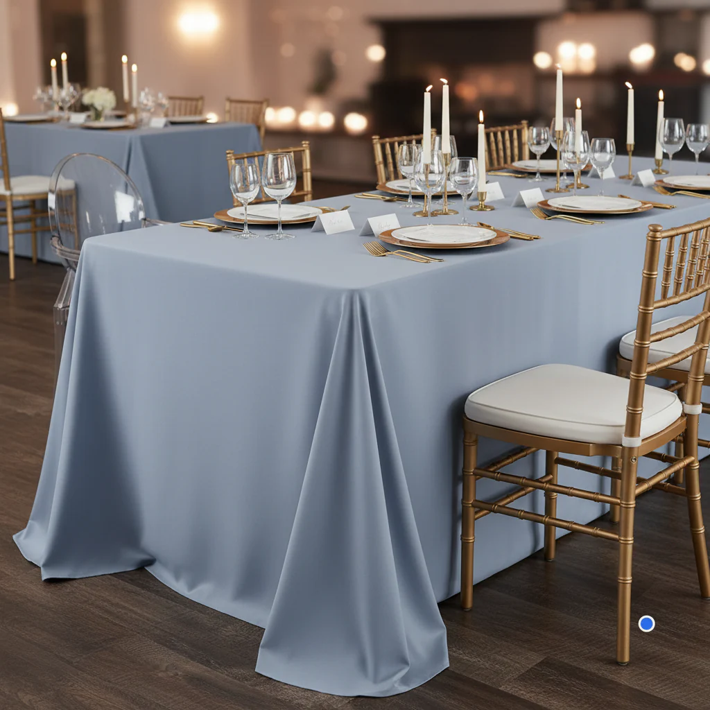 90"x132" Rectangular Oblong Premium Polyester Tablecloth - Dusty Blue - Image 3
