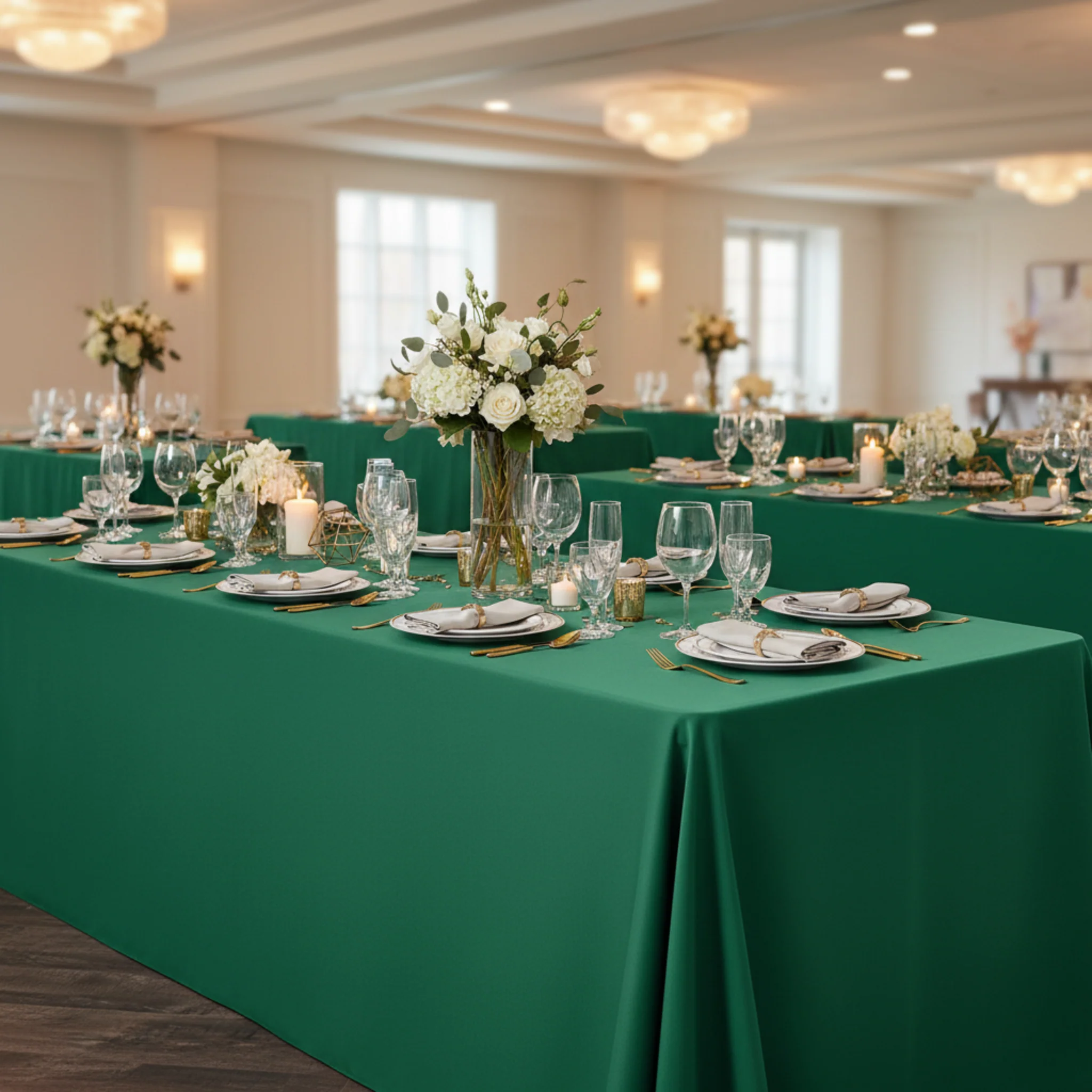 90"x132" Rectangular Oblong Premium Polyester Tablecloth - Emerald Green - Image 3