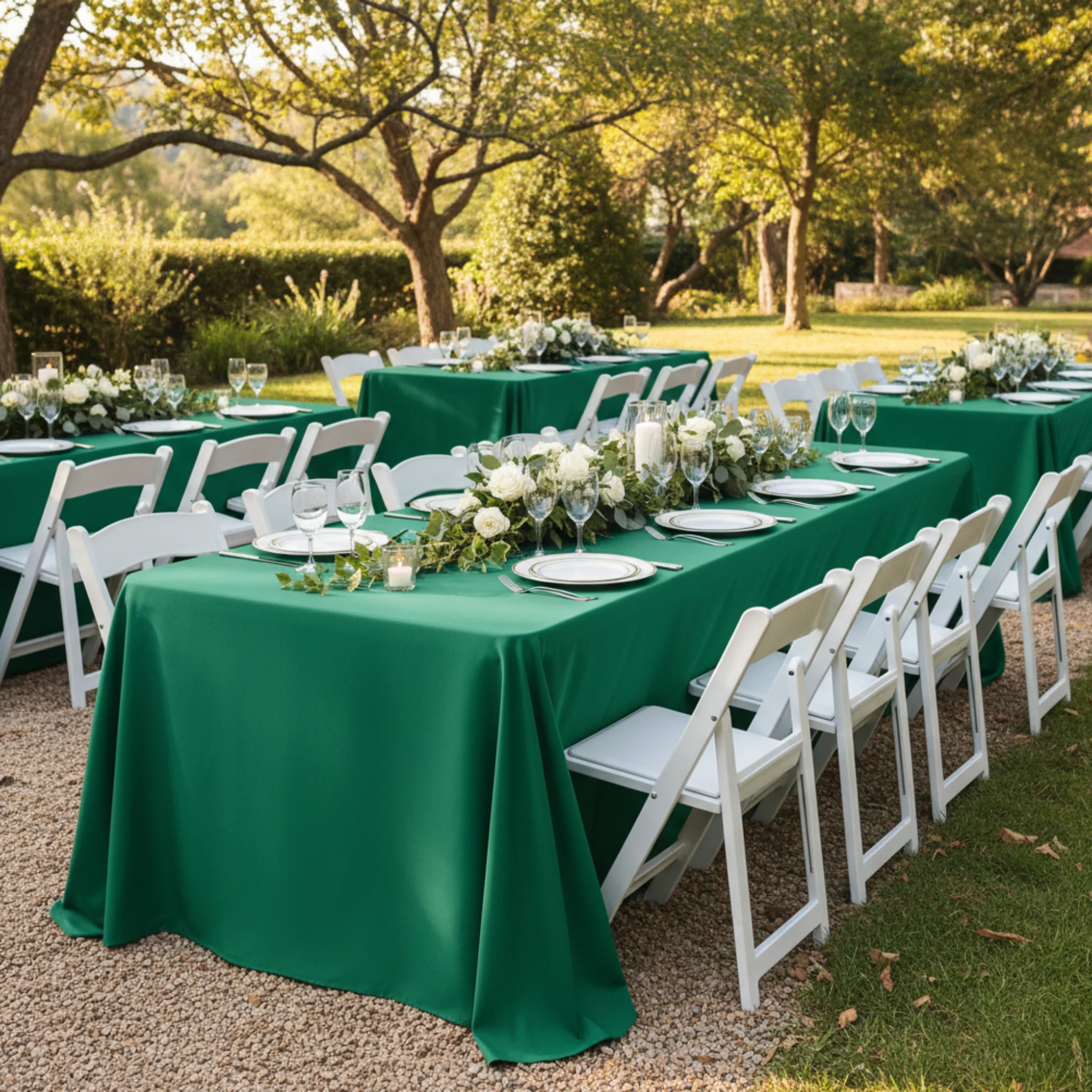 90"x132" Rectangular Oblong Premium Polyester Tablecloth - Emerald Green - Image 4