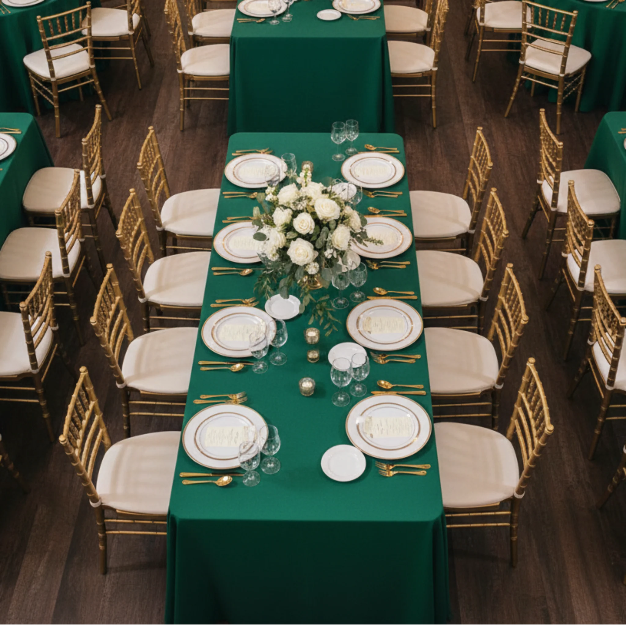 90"x132" Rectangular Oblong Premium Polyester Tablecloth - Emerald Green - Image 5