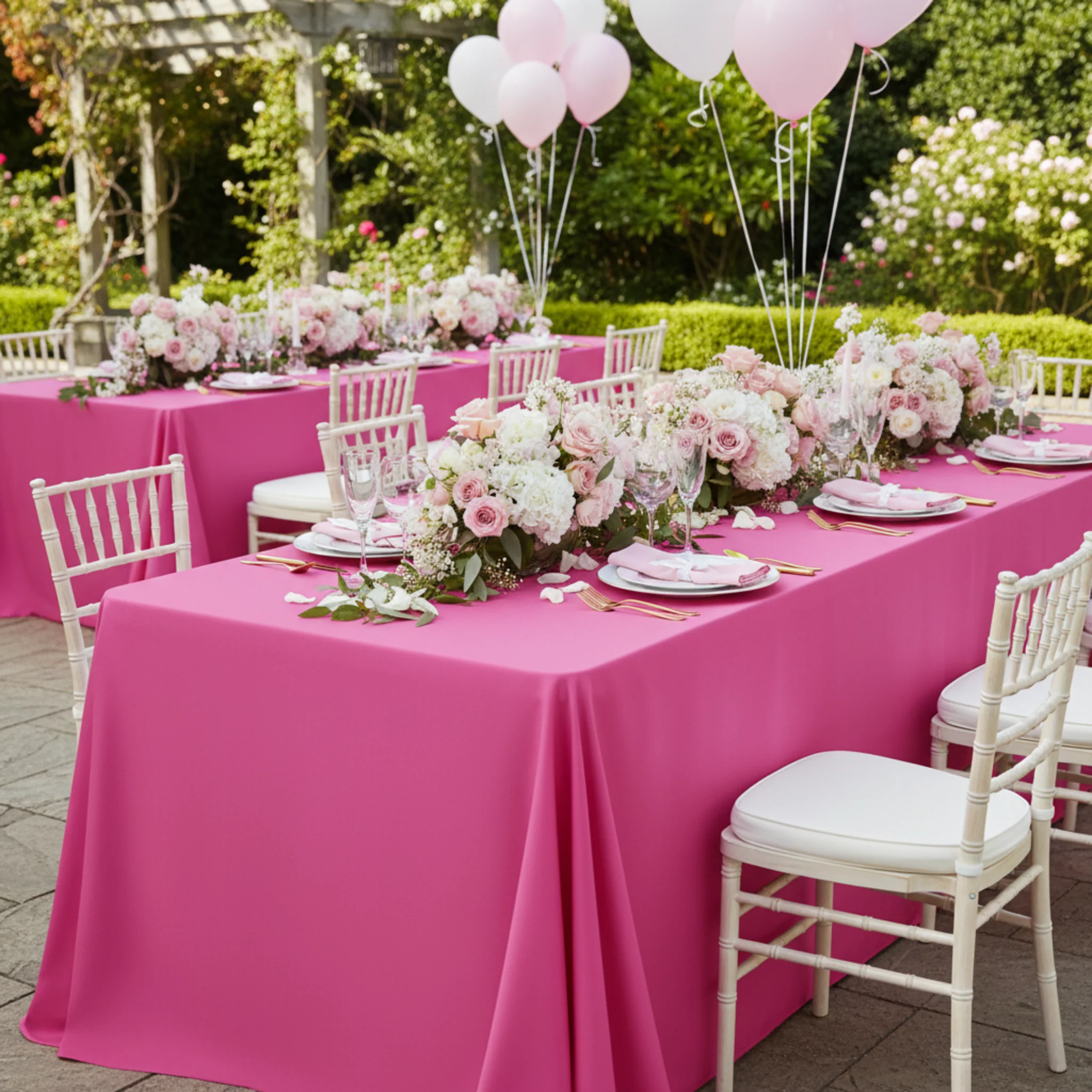 90"x132" Rectangular Oblong Premium Polyester Tablecloth - Fuchsia - Image 3